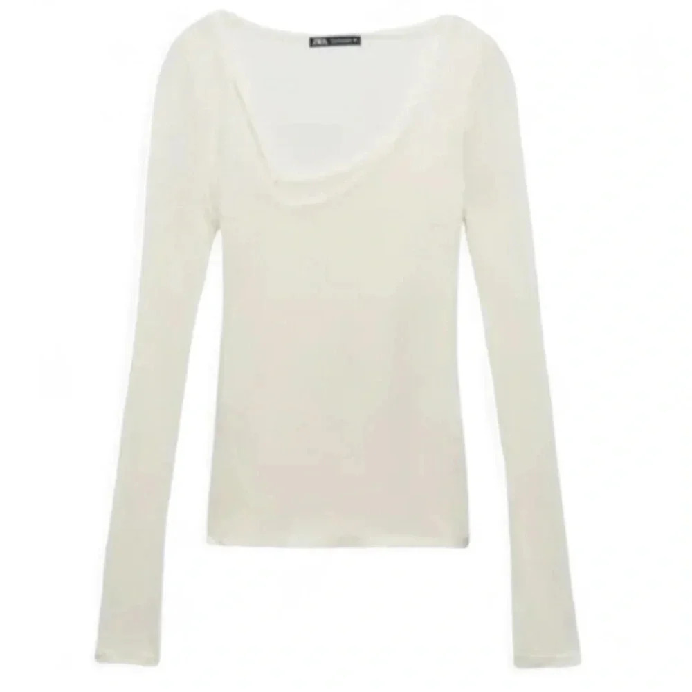 Zara Asymmetrical Sheer Layered Top in Off White Cream Ivory Size Medium NWT - Picture 2 of 5